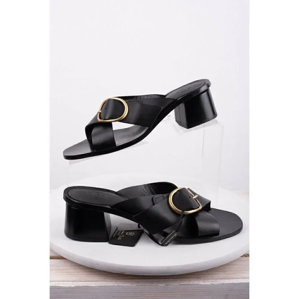 Massimo Dutti Womens Black Leather Buckled Sandals